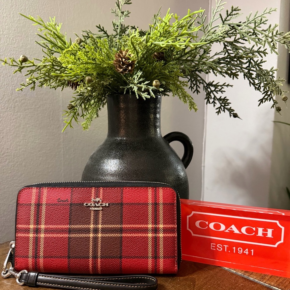 Coach Red Tartan Plaid Wristlet